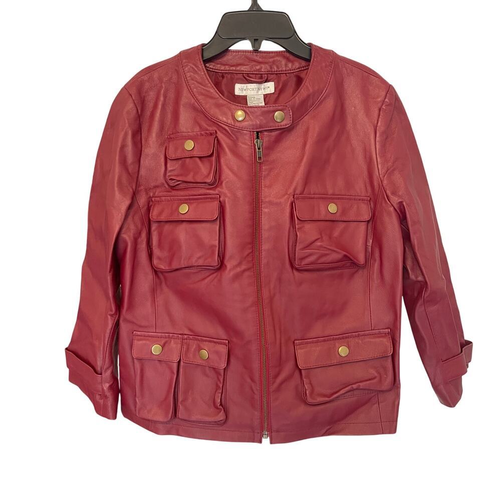 NWOT Newport News Women's Genuine Burgundy Leather Jacket Size 12